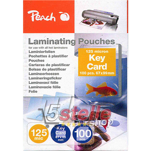 5 Stelle Shop  PEACH 100 POUCHES UNIVERSALI PER PLASTIFICATRICE A CALDO  F.TO PORTA BADGE 7X10 CM 125 MICRON