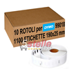 10 ROTOLI ETICHETTE ADESIVE DYMO 190x38 MM 99018 PER LABELWRITER 400 450