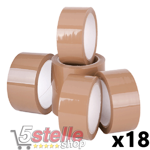 5 Stelle Shop  ROTOLO NASTRO ADESIVO AVANA 50x66 SCOTCH IMBALLAGGIO  SPEDIZIONI PACCHI CONF. 18 PZ