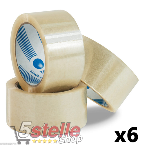 5 Stelle Shop  ROTOLO NASTRO ADESIVO TRASPARENTE 50x66 SCOTCH IMBALLAGGIO  SPEDIZIONI PACCHI CONF. 6 PZ