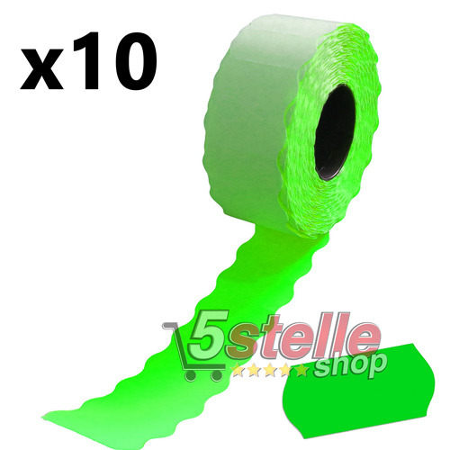 5 Stelle Shop  10 ROTOLI ETICHETTE ADESIVE COLORATE PER PREZZATRICE 26x12  MM VERDE FLUO