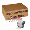 10 ROTOLI ETICHETTE ADESIVE A STRISCIA CONTINUA COMPATIBILI BROTHER DK-22205 62 MM x 30,48 M PER QL 500 550 560 570 580N 650TD 700 710 720 1050 1060N SUPPORTO INCLUSO