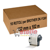 10 ROTOLI ETICHETTE ADESIVE COMPATIBILE BROTHER DK-11241 102x152 MM PER QL 500 550 560 570 580N 650TD 700 710 720 1050 1060N SUPPORTO INCLUSO